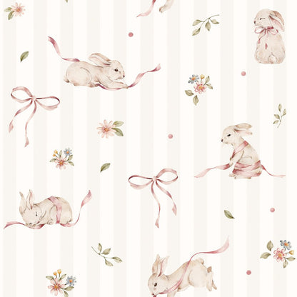 Pink Rabbits On Stripes Wallpaper - 