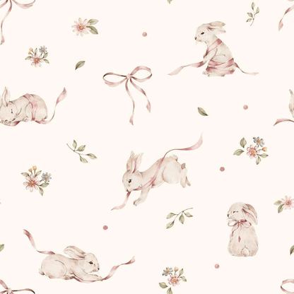 Pink Rabbits On White Wallpaper - 