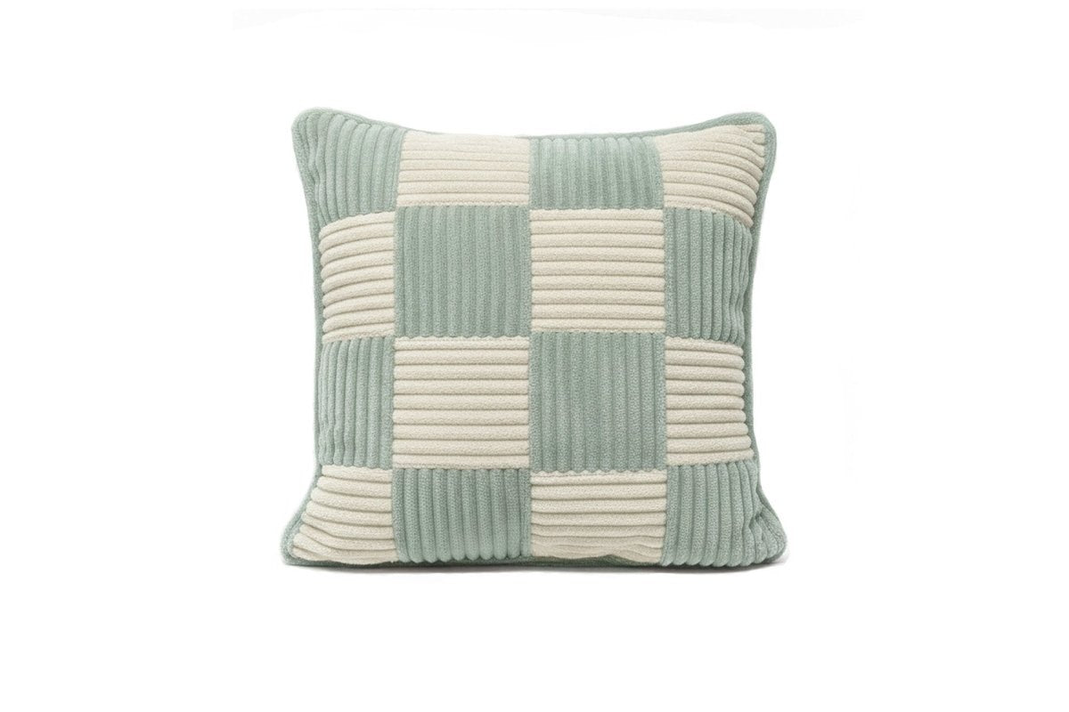 Shappy Check Cushion Peppermint Vanilla – geruit ribfluweel kussen
