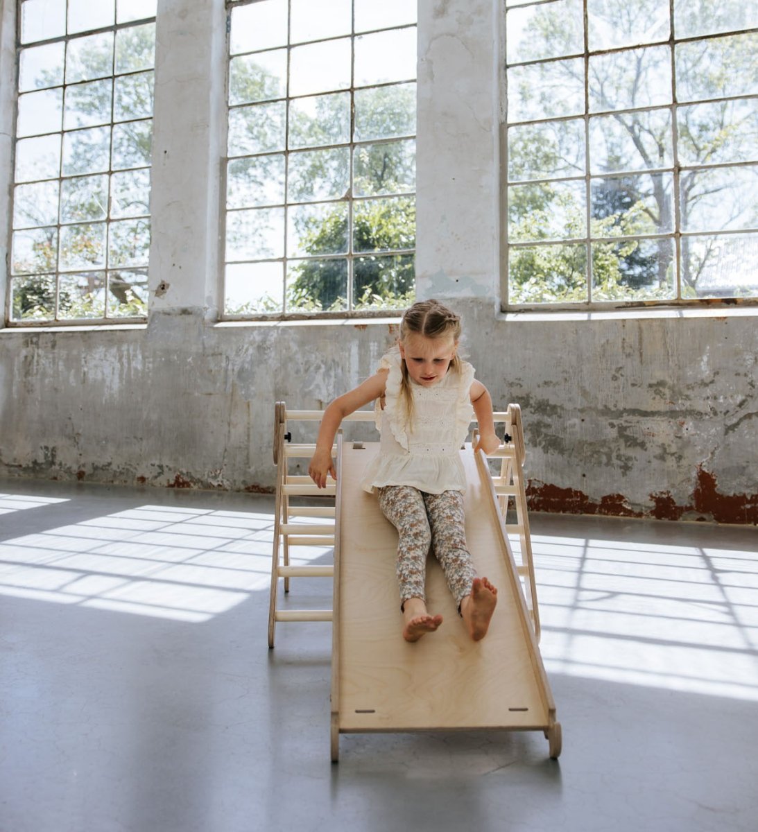 Pikler klimdriehoek premium met glijbaan/klimhelling - naturel - 