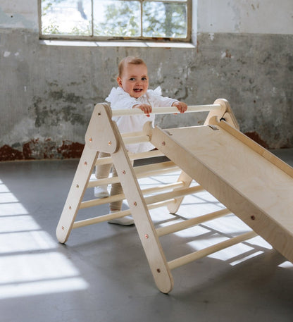 Pikler klimdriehoek premium met glijbaan/klimhelling - naturel - 