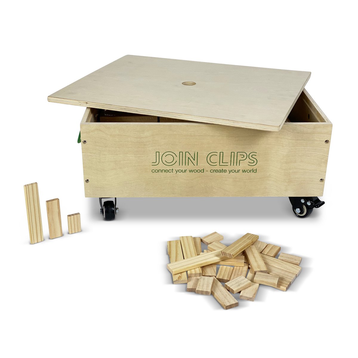 JOIN CLIPS 500 Pro-bouwplankjes — houten kist op wielen-