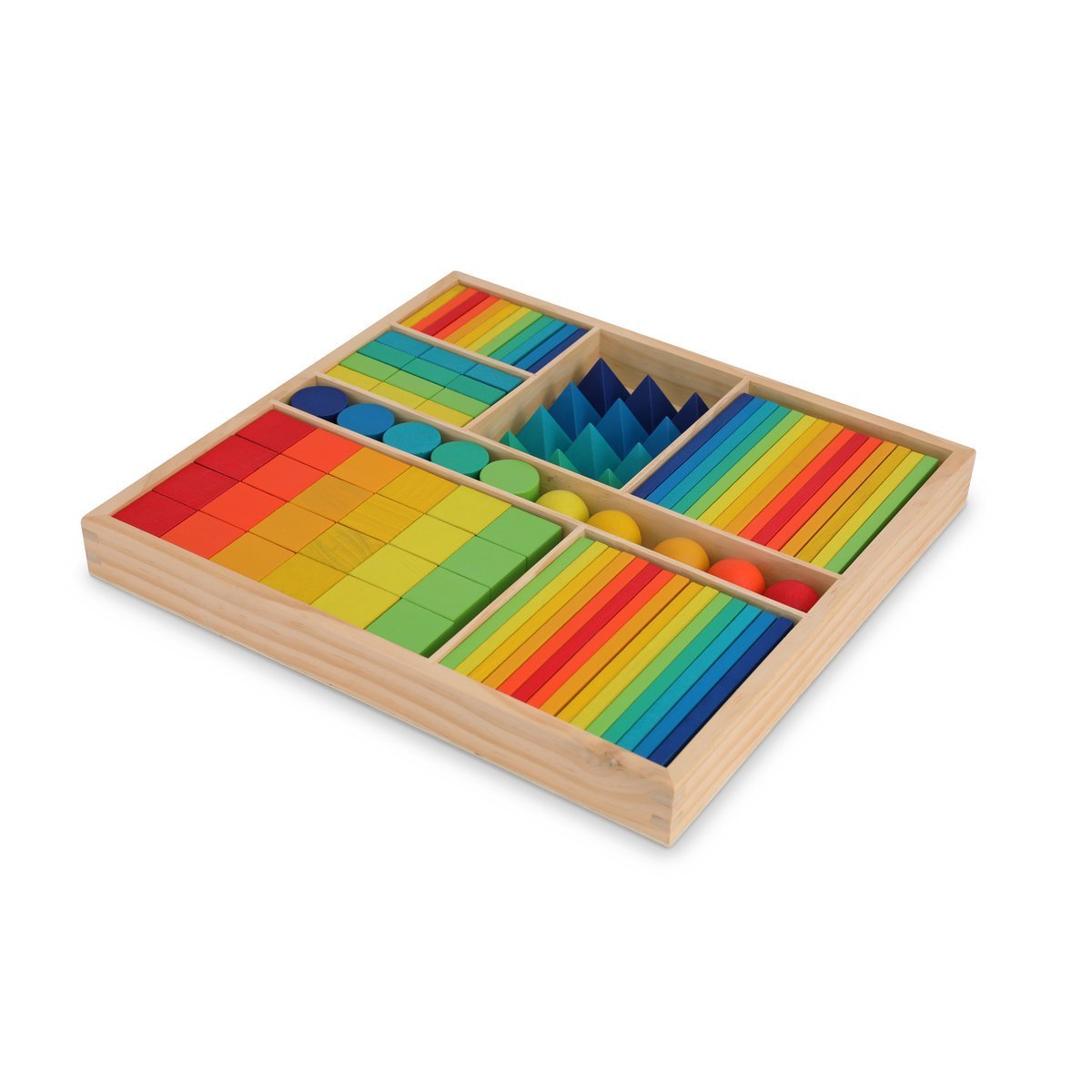Kinderfeets houten bouwblokken 100-delig regenboog