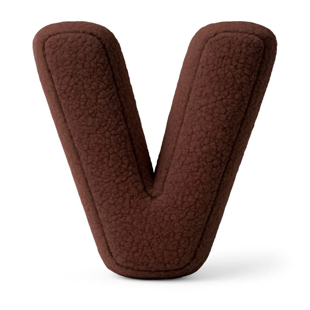 Bearly-letterkussen in de vorm van letter V, donkerbruin van MeowBaby