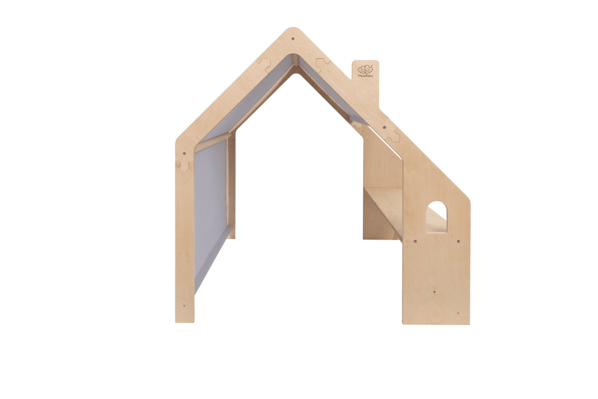 houten speelhuisje naturel met blauw dak voor kinderkamer, aanvullende productfoto 3