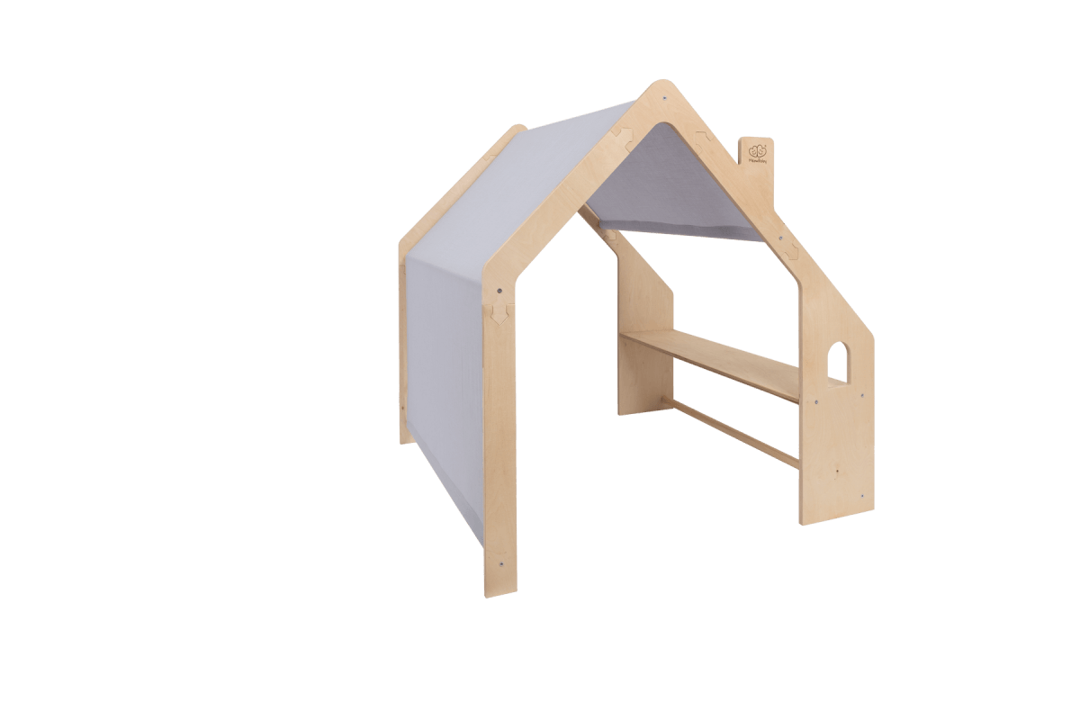 houten speelhuisje naturel met blauw dak voor kinderkamer