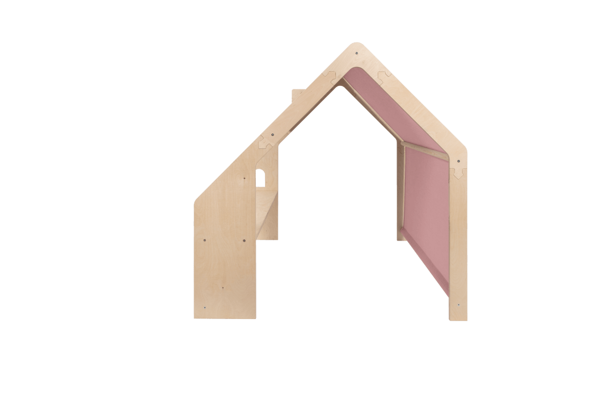 houten speelhuisje naturel met roze dak voor kinderkamer, aanvullende productfoto 5