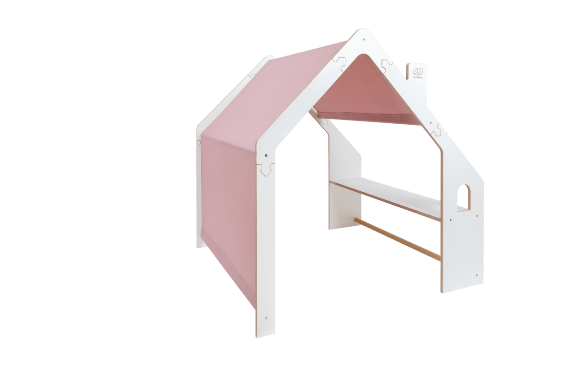 houten speelhuisje wit met roze dak voor kinderkamer, aanvullende productfoto 3