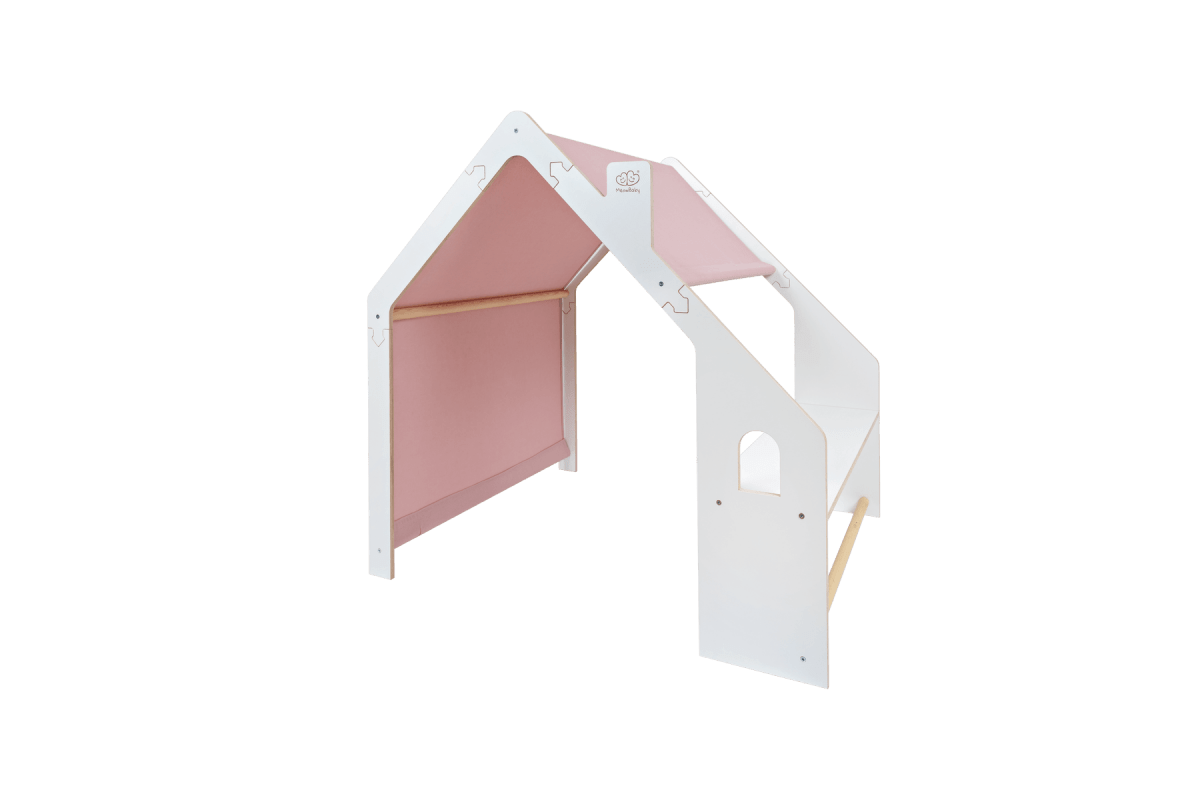 houten speelhuisje wit met roze dak voor kinderkamer