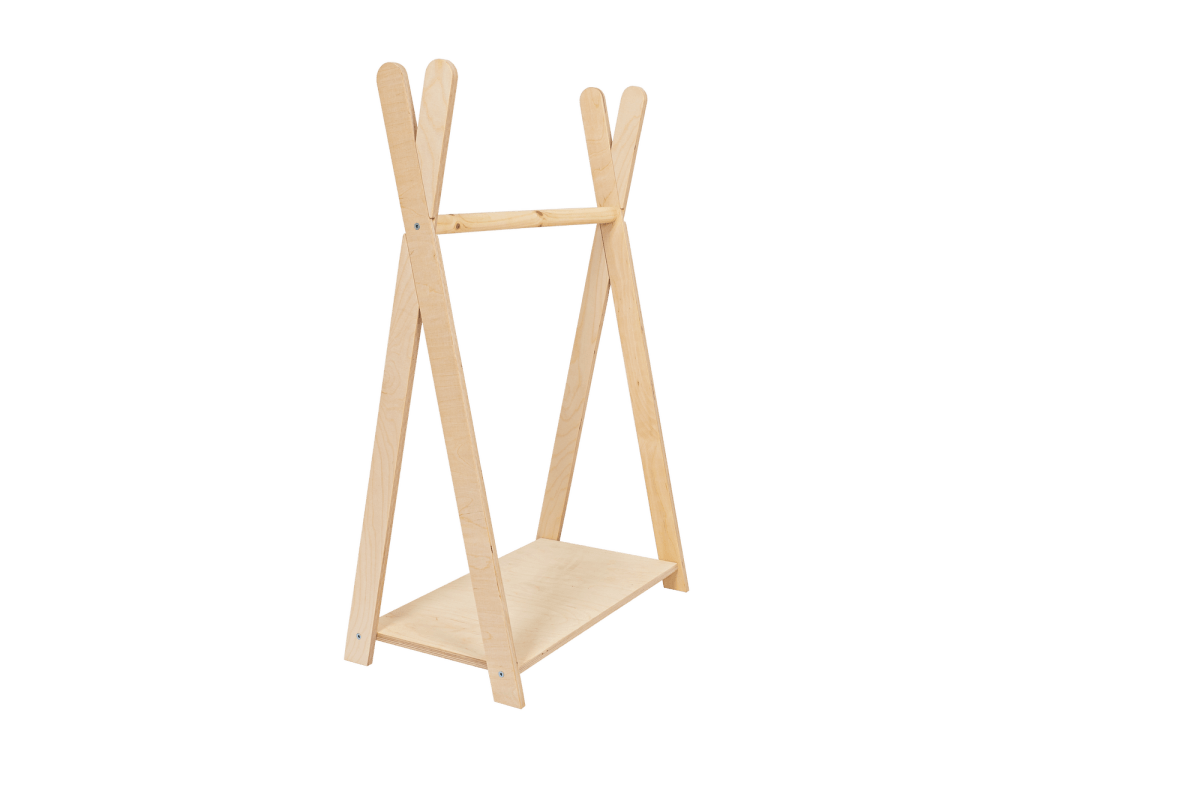 houten kinderkledingrek tipi naturel groot op kindhoogte