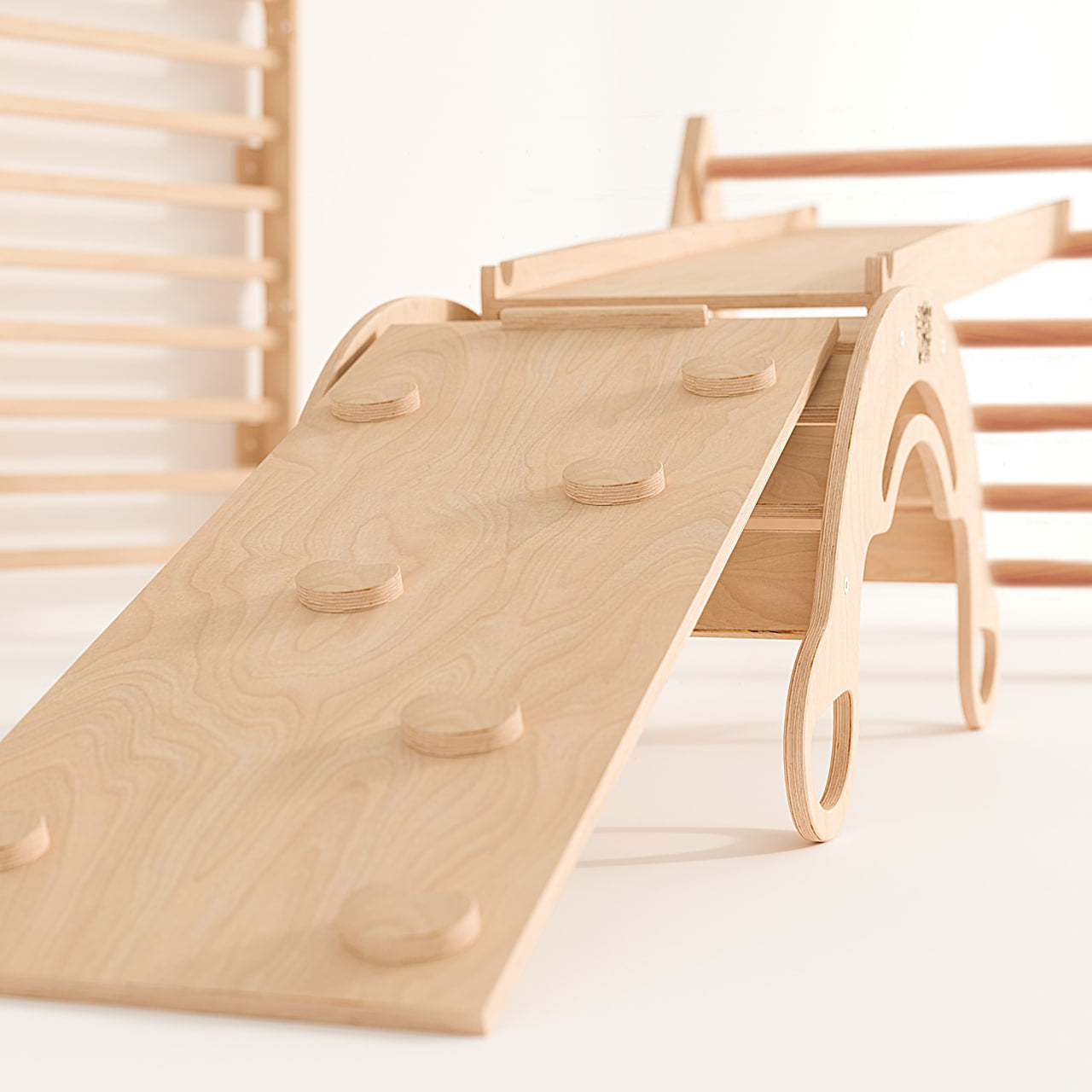 Pikler Triangle + 2 double-sided boards + wooden BusyKids Swing set (large) - Bright colour