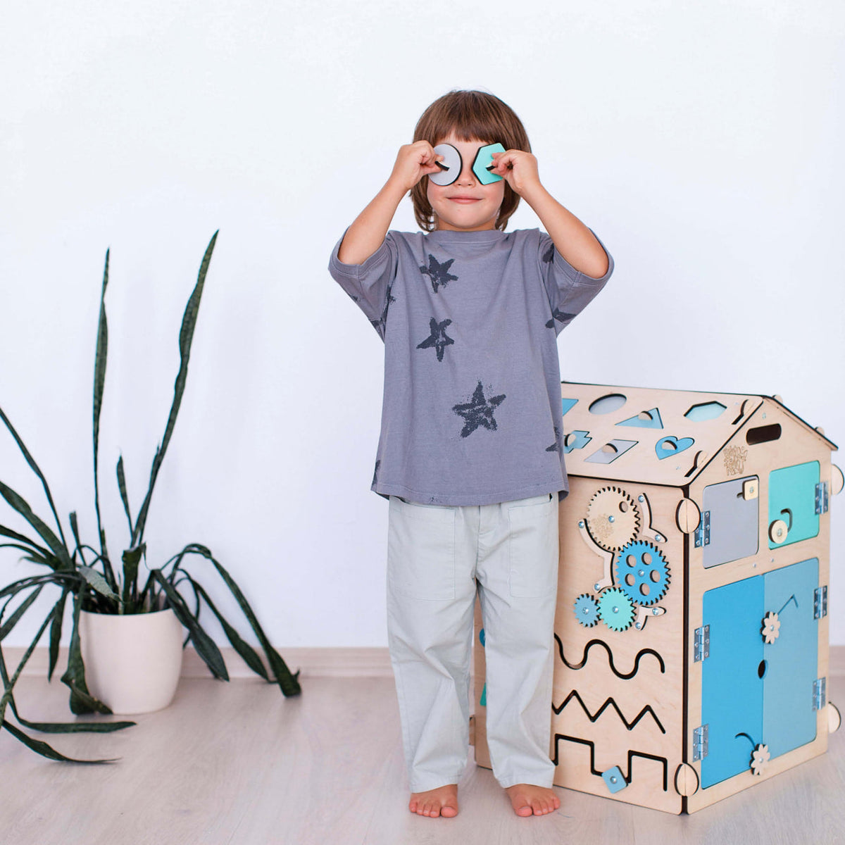 Set - BusyBoard House natural/mint and creative Cube