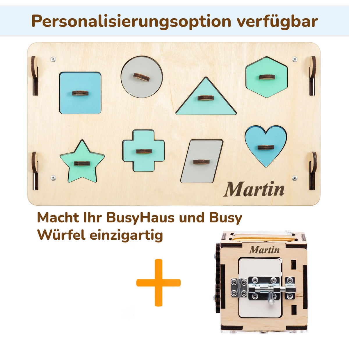 Set - BusyBoard House natural/mint and creative Cube