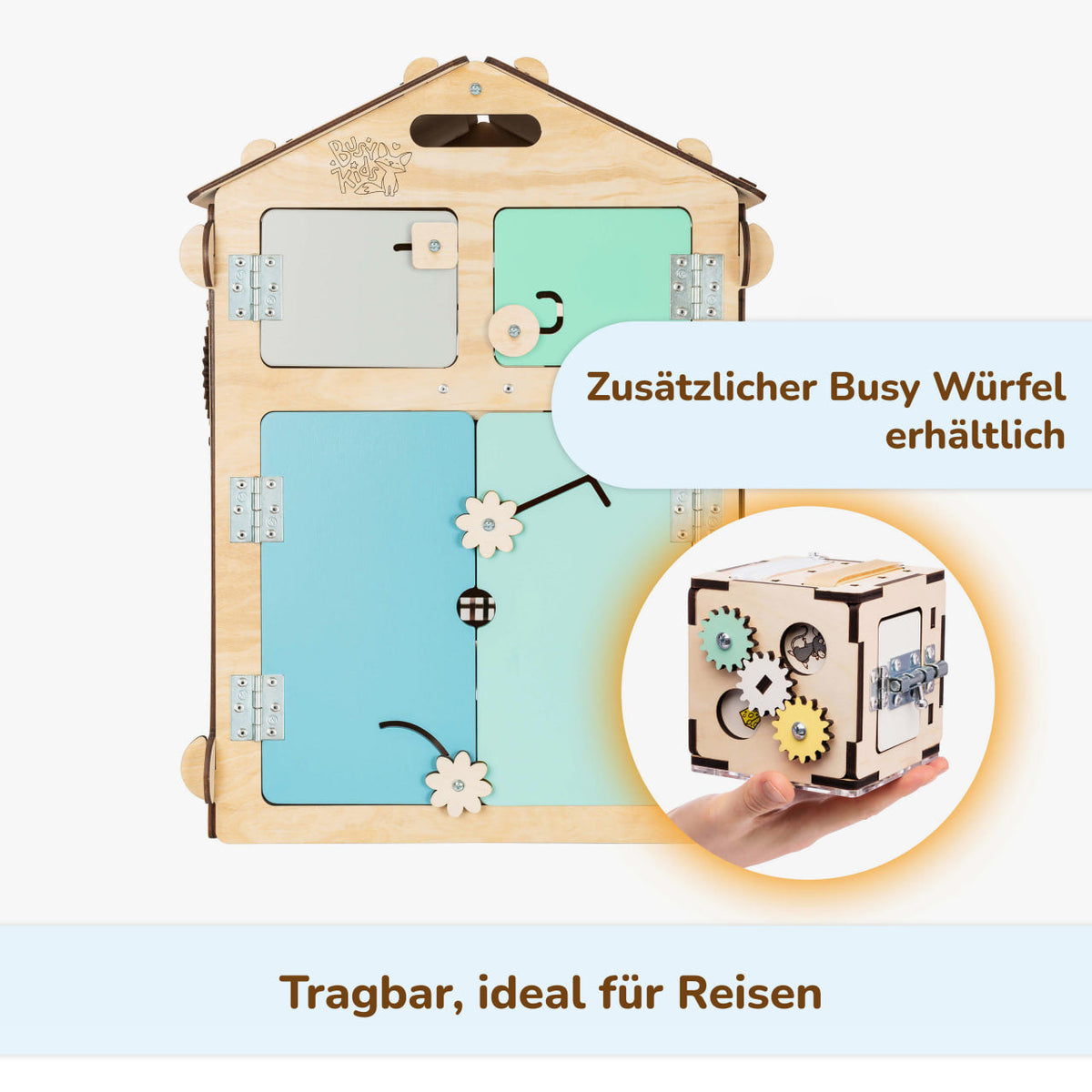 Set - BusyBoard House natural/mint and creative Cube