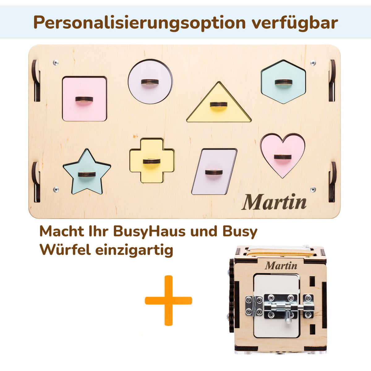 Set - BusyBoard Cottage natura/pastel and creative cube
