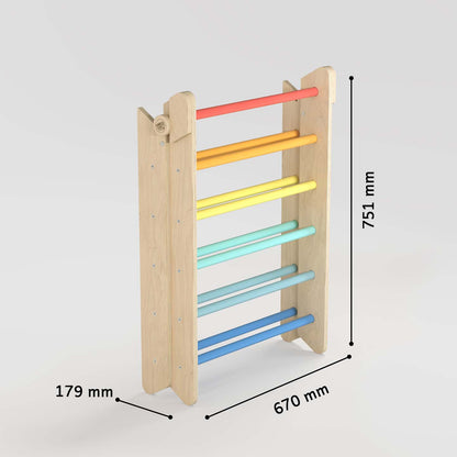 Pikler Triangle + 2 double-sided boards + wooden BusyKids Swing set (large) - Bright colour