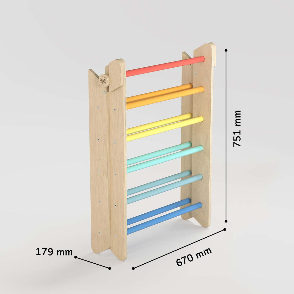 BusyKids Pikler groot set – driehoek, 2 planken &amp; balanswip – regenboog – productbeeld 13