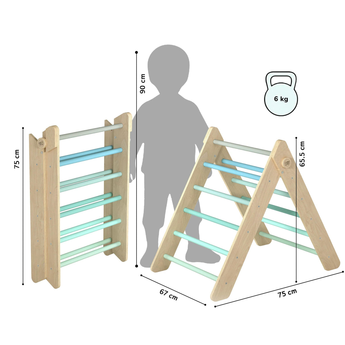 BusyKids Pikler klimdriehoek met plank – regenboog – productbeeld 13